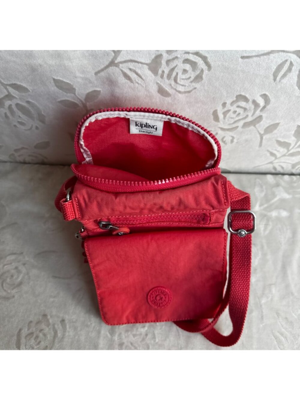 Kipling Red Eldorado Small Crossbody Wallet Purse With Monkey Charm - Picture 10 of 12